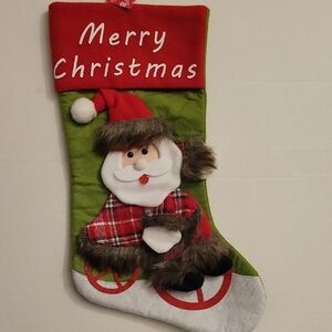 Festive Green and Red Christmas Stocking with Santa Design